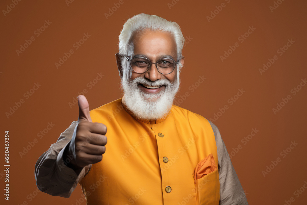 Fototapeta premium Senior indian man showing thumps up