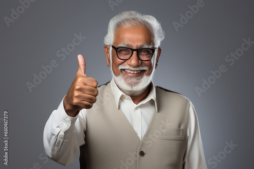 Senior indian man showing thumps up