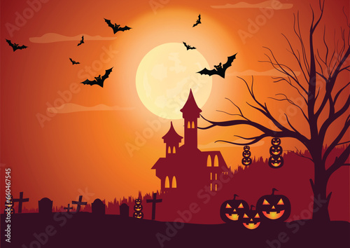 Free vector Halloween background in flat design with haunted castle in dark night