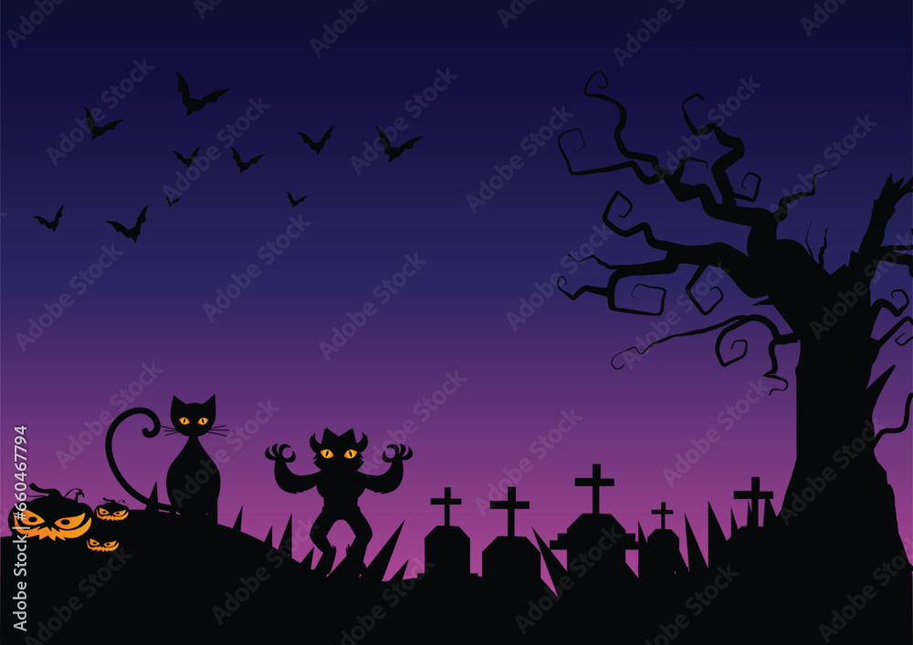 Free vector Halloween background in flat design  with haunted castle in dark night