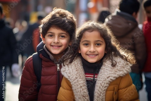 Little siblings or friends in warm wear