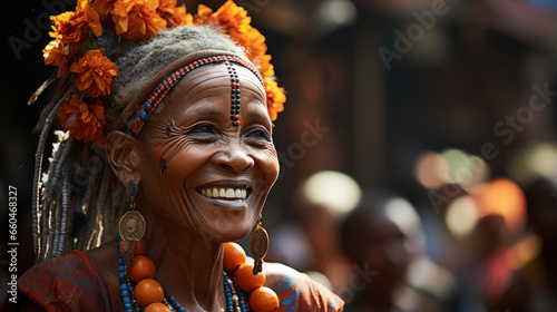 Portrait of a beautiful african mature woman with braids on her head in Niamey, Niger. © AS Photo Family