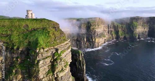 Fly over the beautiful Cliffs of Moher off the west coast of Ireland 4k photo
