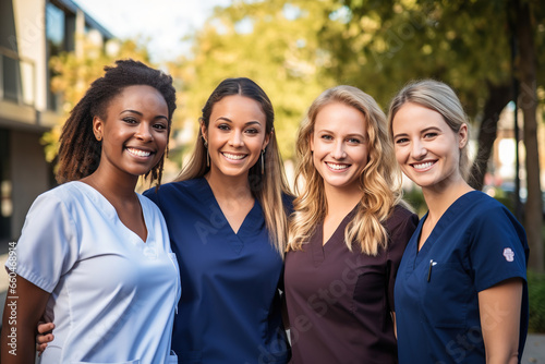 Smiling beautiful female healthcare workers or healthcare students