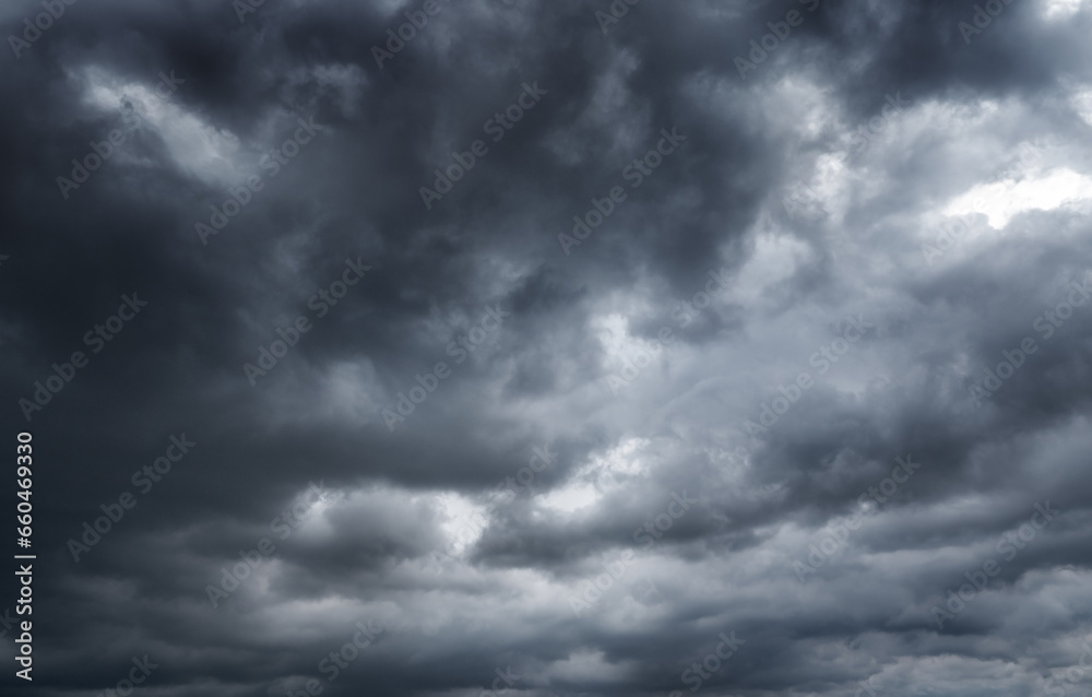 dark clouds make sky in black. Heavy rain thunderstorm. Pattern of clouds overcast predict tornado, Hurricane or thunderstorm and rainy. Dark sky cloudy have storm and lightning thunderbolt.