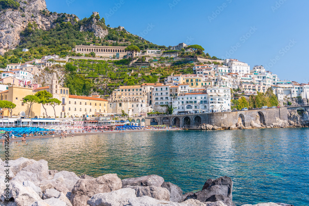 View of the city of Amalfi in Italy on a beautiful day