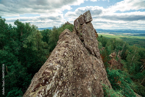 beautiful rock outcrops on the Alabia ridge in the Ural mountains on an autumn sunny day. photo