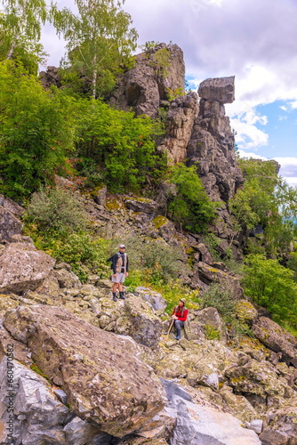 beautiful rock outcrops on the Alabia ridge in the Ural mountains on an autumn sunny day. photo