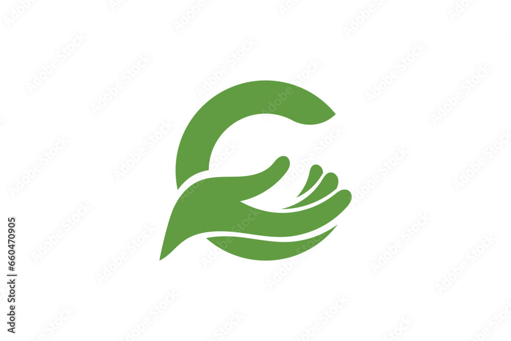 letter C and hand care logo design letter C and hand care logo design