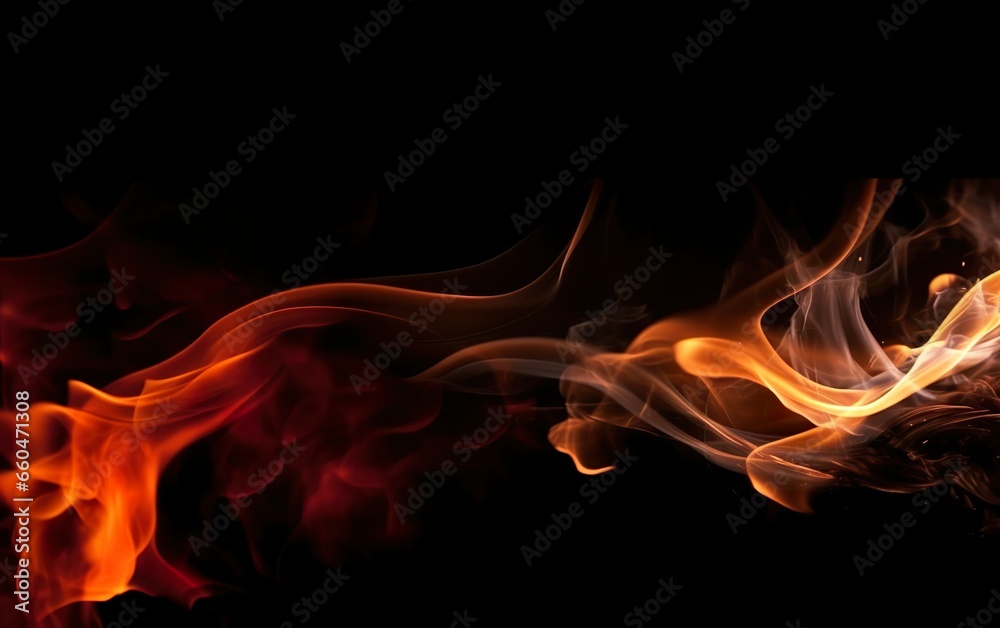 Fire flames on black background. Fire fiery background. AI, Generative AI Fire flames on black background. Fire fiery background. AI, Generative AI