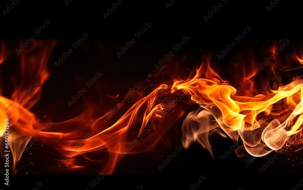 Fire flames on black background. Fire fiery background. AI, Generative AI Fire flames on black background. Fire fiery background. AI, Generative AI