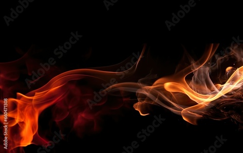Fire flames on black background. Fire fiery background. AI  Generative AI