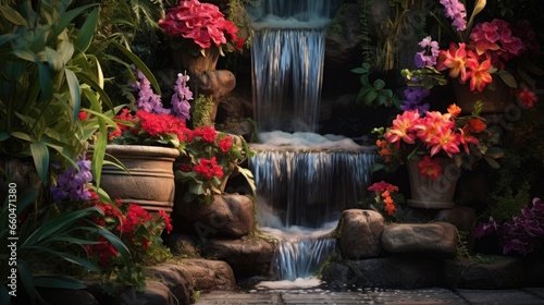 Waterfall and flowers decor...