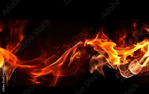Fire flames on black background. Fire fiery background. AI, Generative AI © Stormstudio