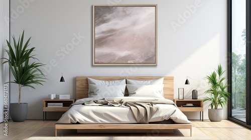 Sample frame set against a comfortable taupe bedroom backdrop. © Juan