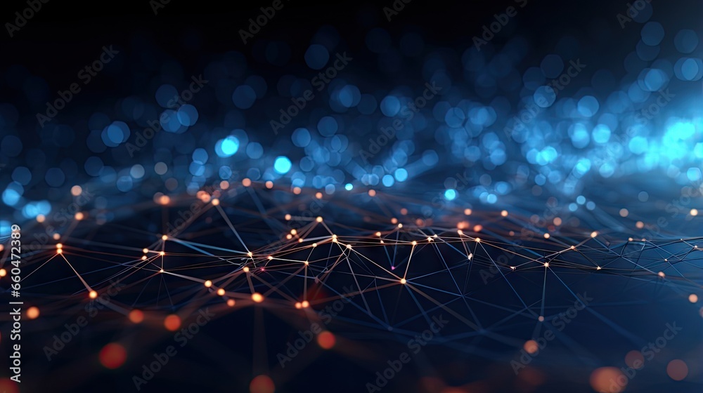 Polygonal grid technology and lens effect depicted in an abstract background Illustrating quantum computing concept suitable for business science and technology Incorporating big data analytics - obrazy, fototapety, plakaty 