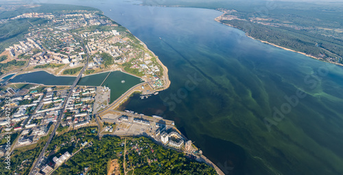 Cheboksary, Russia. Panorama of the city from the air. Cheboksary Bay. Volga River. Sunny day. Aerial view photo