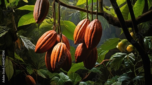 Ripe cocoa fruit ready for harvest in Jaén Cajamarca Peru