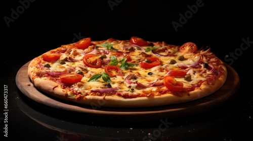 Pizza delicious on a dark surface