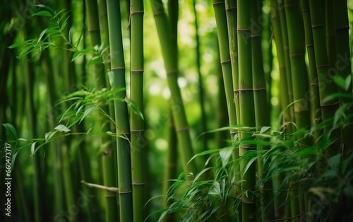 Green bamboo shoots grow against the background. AI  Generative AI