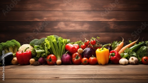 Organic food product photography of vegetables on wooden table