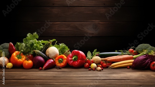 Organic food product photography of vegetables on wooden table