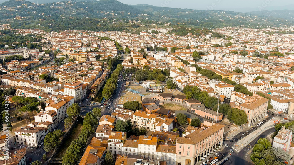 Florence, Italy. Mugnone - flows through the territory of the city of Florence. Summer. Evening, Aerial View
