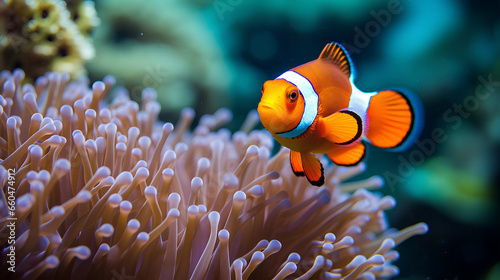  Clownfish or anemonefish nestled among the coral branches of a vibrant reef, ai generative © wonderisland