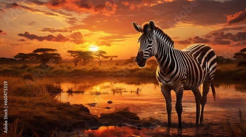 Zebra in the Serengeti National Park Africa at sunset