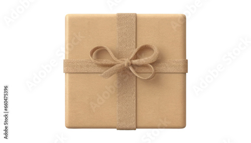 beige gift box with ribbon isolated on transparent background cutout