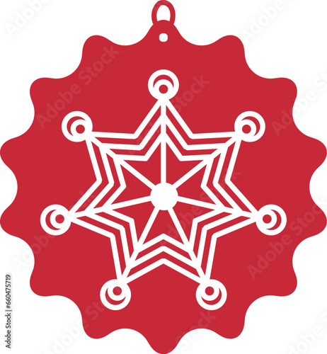 Red Christmas snowflake icon on white background for graphic and web design.