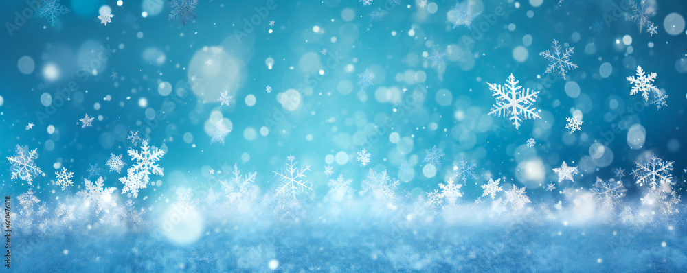 Abstract winter background with snow and snowflakes