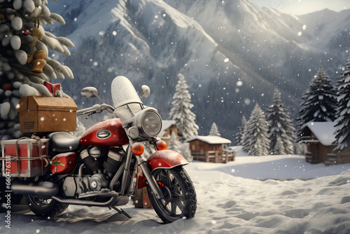 Santa's Winter Motorcycle Adventure, Generative AI illustration
