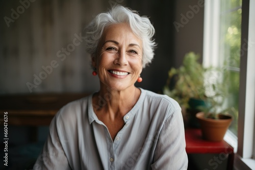 Smiling portrait of a senior woman in her home