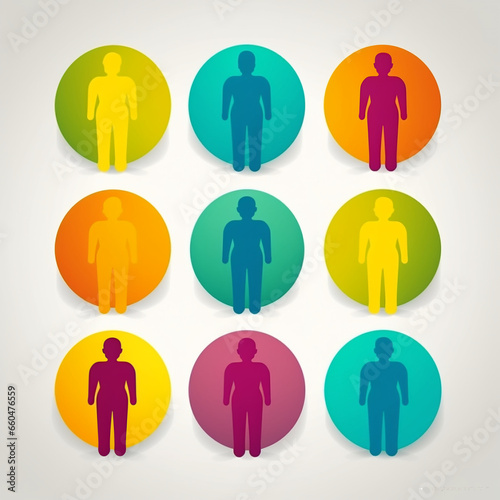 collection of vector icons of colored men on a colored background, Al Generation