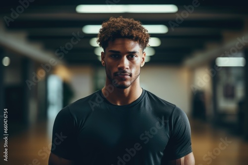 Portrait of a young fit and athletic man in a indoor basketball gym