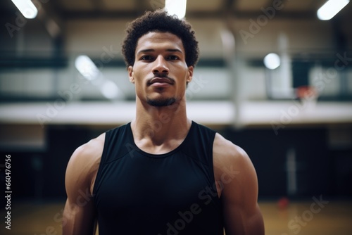 Portrait of a young fit and athletic man in a indoor basketball gym © Geber86