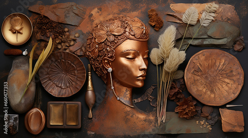 creopatra beleza  Tons terrosos, cobre e dourado photo