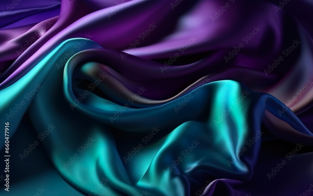 Silk satin. Gradient. Wavy folds. Shiny fabric surface. AI, Generative AI