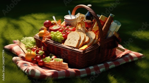 Picnic food on grass with basket © vxnaghiyev