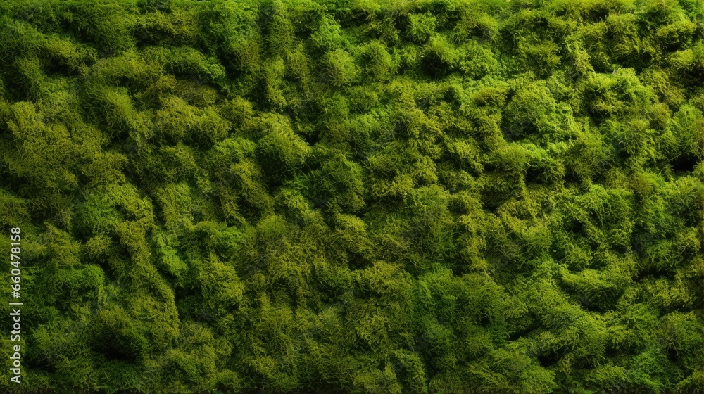 Wall covered in green moss eco friendly decor made of stabilized moss Natural background for design and text