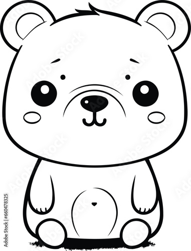 Cute cartoon bear. Black and white vector illustration for coloring book.
