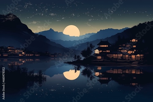 illustration of picturesque nighttime scenery. Generative AI © Quinby