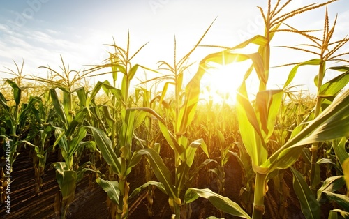 Sunny corn on the field. AI  Generative AI