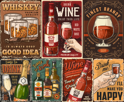 Alcohol bar set poster colorful