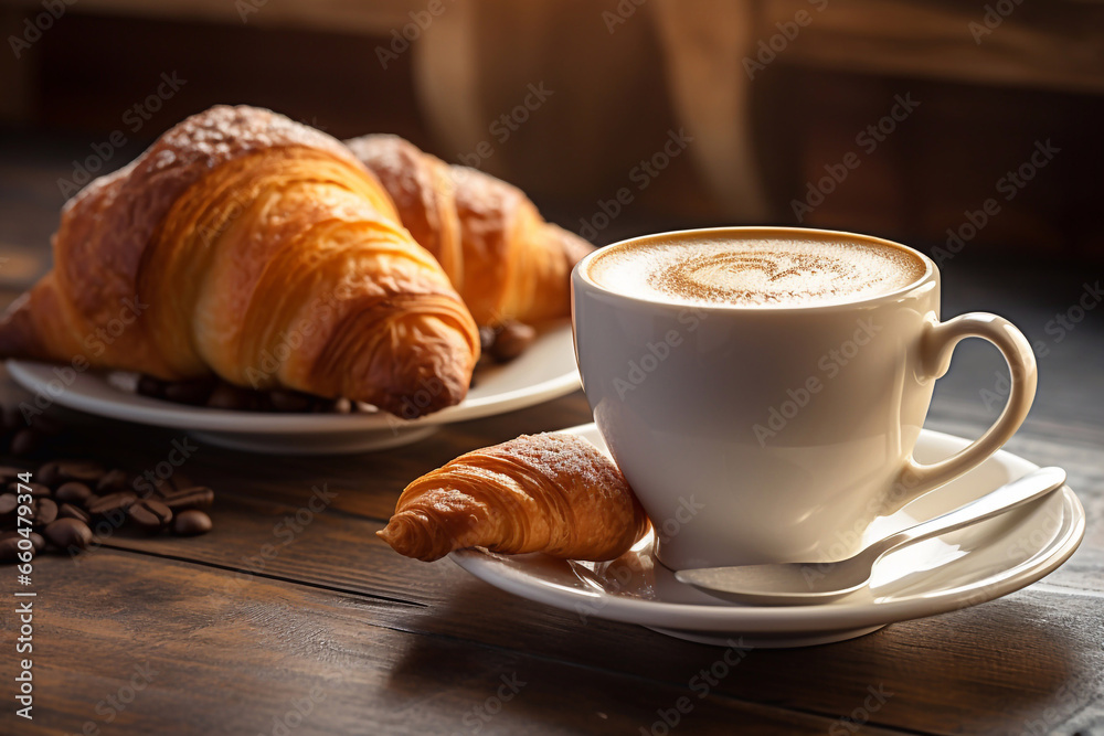 breakfast with croissant and coffee breakfast with croissant and coffee