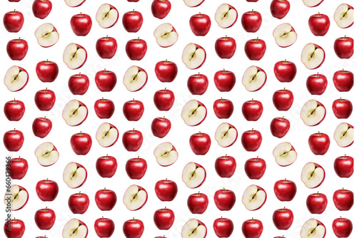 red apples and slices of apples, seamless pattern background