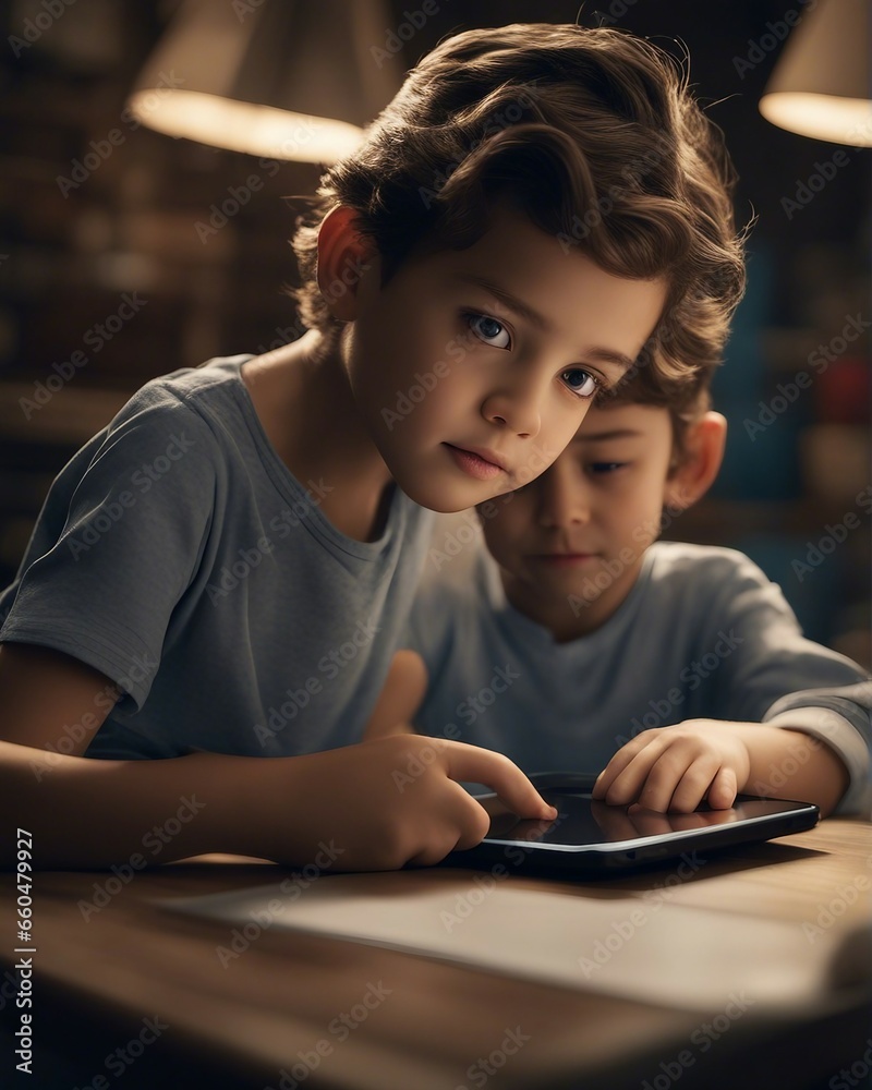 small child playing with a tablet computer, playing, studying, or watching their favorite cartoons, Gen
Alpha small child playing with a tablet computer, playing, studying, or watching their favorite cartoons, Gen
Alpha