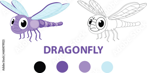 Kids coloring book, dragonfly cartoon