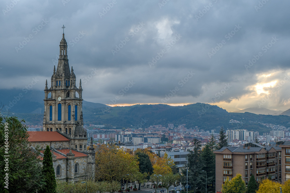 View on Basilica of Begona and Bilbao, Spain